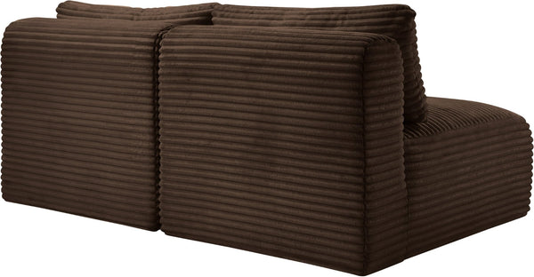 Meridian Furniture Shaggy Two Piece Armless Modular Loveseat in Stain Resistant Plush Corduroy Performance Fabric Brown 641Brown-S62