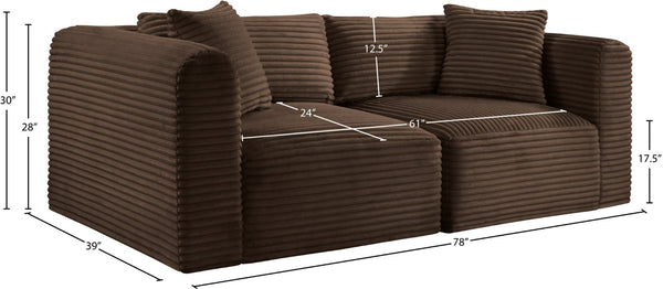 Meridian Furniture Shaggy Corduroy Modular Sofa Plush Performance Fabric Stain Resistant Living Room Seating Brown 78 inches 641Brown-S78