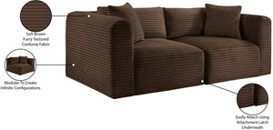 Meridian Furniture Shaggy Corduroy Modular Sofa Plush Performance Fabric Stain Resistant Living Room Seating Brown 78 inches 641Brown-S78