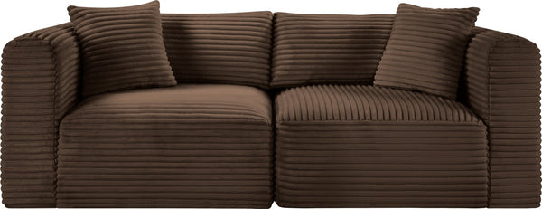 Meridian Furniture Shaggy Corduroy Modular Sofa Plush Performance Fabric Stain Resistant Living Room Seating Brown 78 inches 641Brown-S78