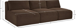 Meridian Furniture Shaggy Armless Modular Sectional Sofa in Wide Wale Corduroy Performance Fabric Living Room Brown 93 inches 641Brown-S93