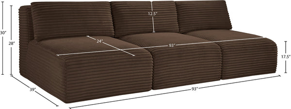 Meridian Furniture Shaggy Armless Modular Sectional Sofa in Wide Wale Corduroy Performance Fabric Living Room Brown 93 inches 641Brown-S93