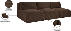 Meridian Furniture Shaggy Armless Modular Sectional Sofa in Wide Wale Corduroy Performance Fabric Living Room Brown 93 inches 641Brown-S93