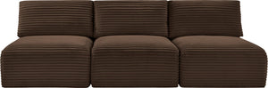Meridian Furniture Shaggy Armless Modular Sectional Sofa in Wide Wale Corduroy Performance Fabric Living Room Brown 93 inches 641Brown-S93