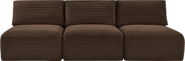 Meridian Furniture Shaggy Armless Modular Sectional Sofa in Wide Wale Corduroy Performance Fabric Living Room Brown 93 inches 641Brown-S93