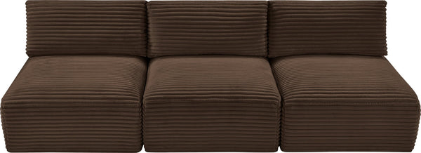 Meridian Furniture Shaggy Armless Modular Sectional Sofa in Wide Wale Corduroy Performance Fabric Living Room Brown 93 inches 641Brown-S93