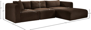 Meridian Furniture Shaggy Three Piece Modular Sectional in Stain Resistant Brown Corduroy Performance Fabric 641Brown-Sec3A