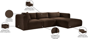Meridian Furniture Shaggy Three Piece Modular Sectional in Stain Resistant Brown Corduroy Performance Fabric 641Brown-Sec3A
