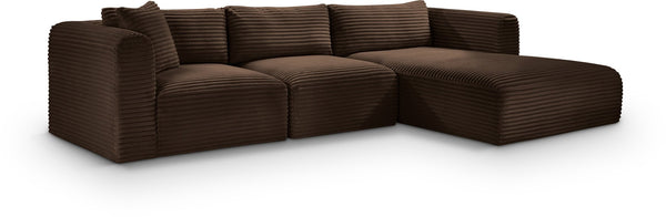 Meridian Furniture Shaggy Three Piece Modular Sectional in Stain Resistant Brown Corduroy Performance Fabric 641Brown-Sec3A
