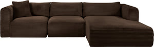 Meridian Furniture Shaggy Three Piece Modular Sectional in Stain Resistant Brown Corduroy Performance Fabric 641Brown-Sec3A