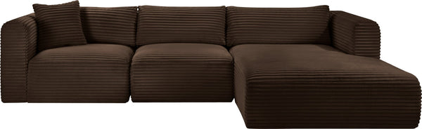 Meridian Furniture Shaggy Three Piece Modular Sectional in Stain Resistant Brown Corduroy Performance Fabric 641Brown-Sec3A