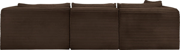 Meridian Furniture Shaggy Three Piece Modular Sectional in Stain Resistant Brown Corduroy Performance Fabric 641Brown-Sec3A