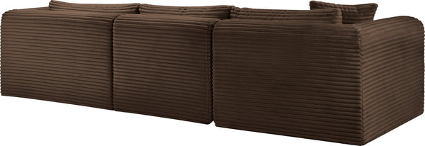 Meridian Furniture Shaggy Three Piece Modular Sectional in Stain Resistant Brown Corduroy Performance Fabric 641Brown-Sec3A