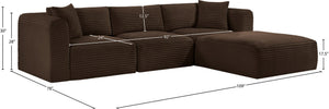 Meridian Furniture Shaggy Four Piece Modular Sectional with Stain Resistant Corduroy Upholstery for Living Rooms 641Brown-Sec4A