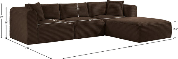 Meridian Furniture Shaggy Four Piece Modular Sectional with Stain Resistant Corduroy Upholstery for Living Rooms 641Brown-Sec4A