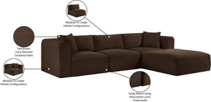 Meridian Furniture Shaggy Four Piece Modular Sectional with Stain Resistant Corduroy Upholstery for Living Rooms 641Brown-Sec4A