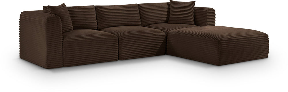 Meridian Furniture Shaggy Four Piece Modular Sectional with Stain Resistant Corduroy Upholstery for Living Rooms 641Brown-Sec4A