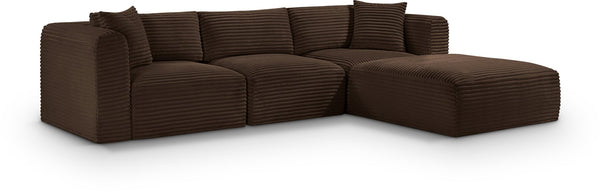 Meridian Furniture Shaggy Four Piece Modular Sectional with Stain Resistant Corduroy Upholstery for Living Rooms 641Brown-Sec4A
