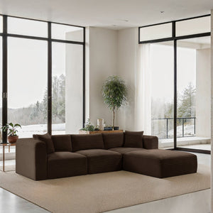 Meridian Furniture Shaggy Four Piece Modular Sectional with Stain Resistant Corduroy Upholstery for Living Rooms 641Brown-Sec4A