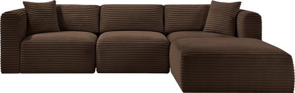 Meridian Furniture Shaggy Four Piece Modular Sectional with Stain Resistant Corduroy Upholstery for Living Rooms 641Brown-Sec4A