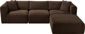 Meridian Furniture Shaggy Four Piece Modular Sectional with Stain Resistant Corduroy Upholstery for Living Rooms 641Brown-Sec4A