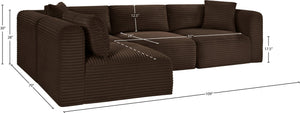 Meridian Furniture Shaggy Four Piece Modular Sectional in Stain Resistant Brown Corduroy for Living Rooms 641Brown-Sec4B