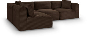 Meridian Furniture Shaggy Four Piece Modular Sectional in Stain Resistant Brown Corduroy for Living Rooms 641Brown-Sec4B