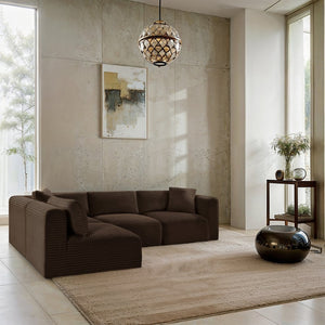 Meridian Furniture Shaggy Four Piece Modular Sectional in Stain Resistant Brown Corduroy for Living Rooms 641Brown-Sec4B