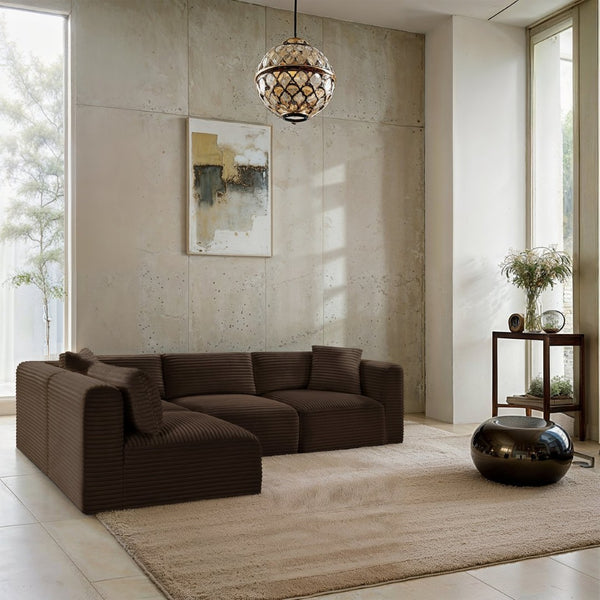 Meridian Furniture Shaggy Four Piece Modular Sectional in Stain Resistant Brown Corduroy for Living Rooms 641Brown-Sec4B