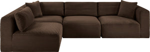 Meridian Furniture Shaggy Four Piece Modular Sectional in Stain Resistant Brown Corduroy for Living Rooms 641Brown-Sec4B