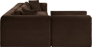 Meridian Furniture Shaggy Four Piece Modular Sectional in Stain Resistant Brown Corduroy for Living Rooms 641Brown-Sec4B