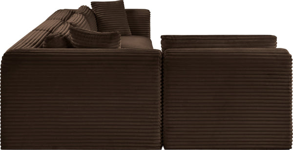 Meridian Furniture Shaggy Four Piece Modular Sectional in Stain Resistant Brown Corduroy for Living Rooms 641Brown-Sec4B