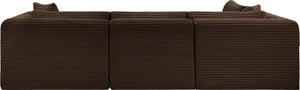 Meridian Furniture Shaggy Four Piece Modular Sectional in Stain Resistant Brown Corduroy for Living Rooms 641Brown-Sec4B