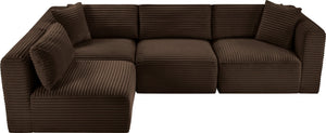 Meridian Furniture Shaggy Four Piece Modular Sectional in Stain Resistant Brown Corduroy for Living Rooms 641Brown-Sec4B