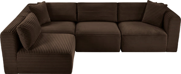 Meridian Furniture Shaggy Four Piece Modular Sectional in Stain Resistant Brown Corduroy for Living Rooms 641Brown-Sec4B