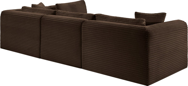 Meridian Furniture Shaggy Four Piece Modular Sectional in Stain Resistant Brown Corduroy for Living Rooms 641Brown-Sec4B