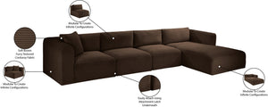 Meridian Furniture Shaggy Four Piece Modular Sectional in Stain Resistant Brown Corduroy Fabric 641Brown-Sec4C