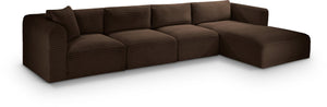 Meridian Furniture Shaggy Four Piece Modular Sectional in Stain Resistant Brown Corduroy Fabric 641Brown-Sec4C
