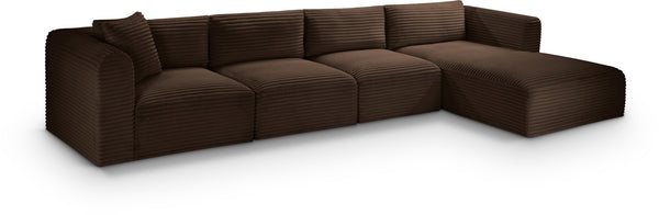 Meridian Furniture Shaggy Four Piece Modular Sectional in Stain Resistant Brown Corduroy Fabric 641Brown-Sec4C
