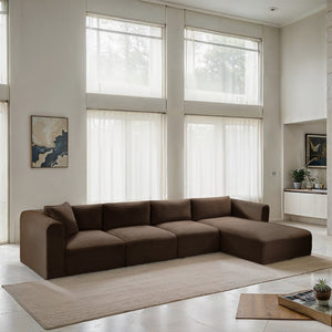 Meridian Furniture Shaggy Four Piece Modular Sectional in Stain Resistant Brown Corduroy Fabric 641Brown-Sec4C