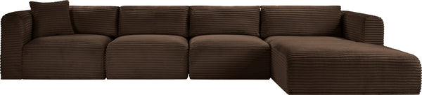 Meridian Furniture Shaggy Four Piece Modular Sectional in Stain Resistant Brown Corduroy Fabric 641Brown-Sec4C