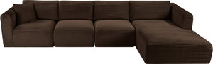 Meridian Furniture Shaggy Four Piece Modular Sectional in Stain Resistant Brown Corduroy Fabric 641Brown-Sec4C