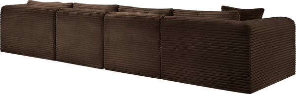 Meridian Furniture Shaggy Four Piece Modular Sectional in Stain Resistant Brown Corduroy Fabric 641Brown-Sec4C