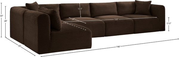 Meridian Furniture Shaggy Five Piece Modular Sectional in Stain Resistant Corduroy for Large Living Rooms 641Brown-Sec5B