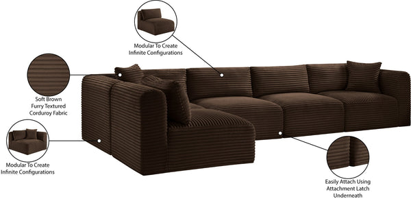 Meridian Furniture Shaggy Five Piece Modular Sectional in Stain Resistant Corduroy for Large Living Rooms 641Brown-Sec5B