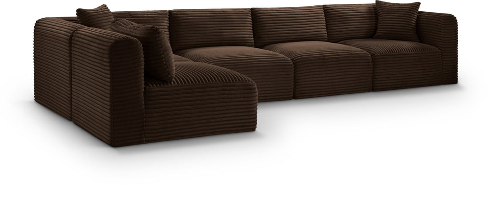 Meridian Furniture Shaggy Five Piece Modular Sectional in Stain Resistant Corduroy for Large Living Rooms 641Brown-Sec5B