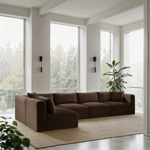 Meridian Furniture Shaggy Five Piece Modular Sectional in Stain Resistant Corduroy for Large Living Rooms 641Brown-Sec5B
