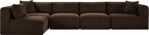 Meridian Furniture Shaggy Five Piece Modular Sectional in Stain Resistant Corduroy for Large Living Rooms 641Brown-Sec5B