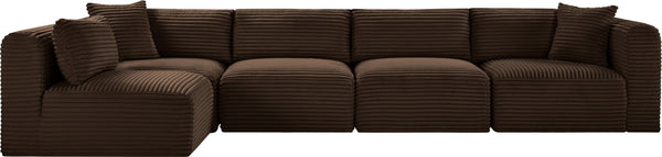 Meridian Furniture Shaggy Five Piece Modular Sectional in Stain Resistant Corduroy for Large Living Rooms 641Brown-Sec5B