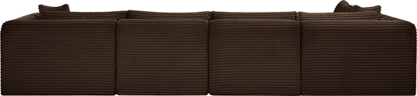 Meridian Furniture Shaggy Five Piece Modular Sectional in Stain Resistant Corduroy for Large Living Rooms 641Brown-Sec5B